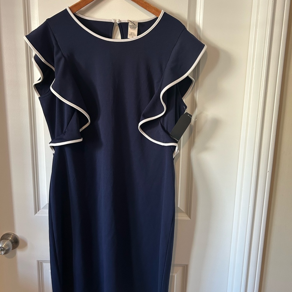 Wrapper Navy Midi Dress with White Accents